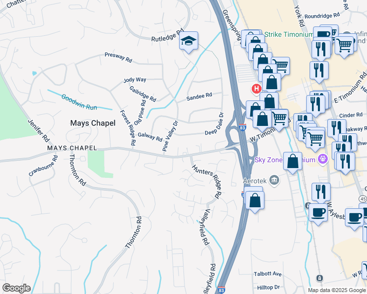 map of restaurants, bars, coffee shops, grocery stores, and more near 226 West Timonium Road in Timonium