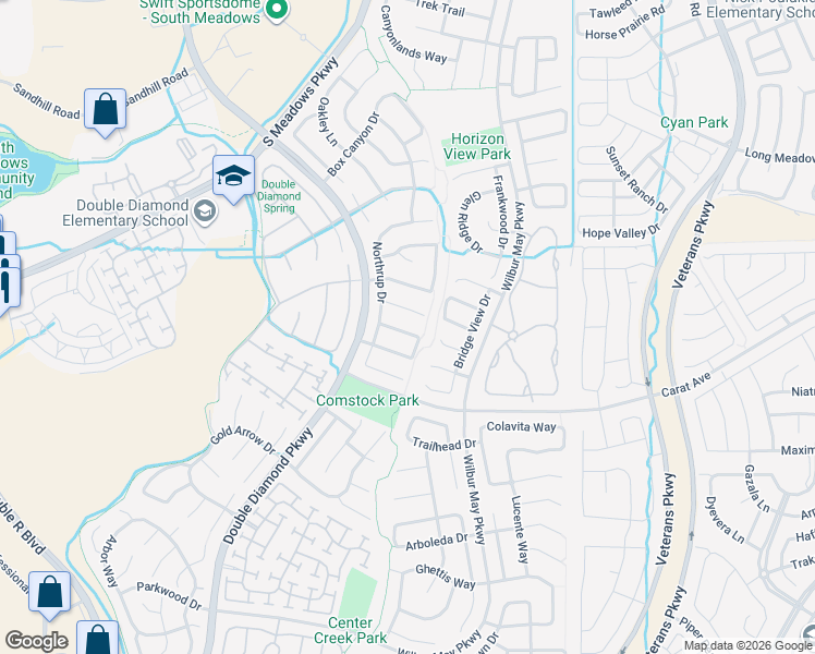 map of restaurants, bars, coffee shops, grocery stores, and more near 1655 Brentford Way in Reno