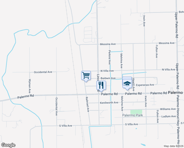map of restaurants, bars, coffee shops, grocery stores, and more near 1951 N Villa Ave in Palermo