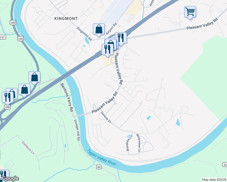map of restaurants, bars, coffee shops, grocery stores, and more near 2309 County Road 64 in Fairmont