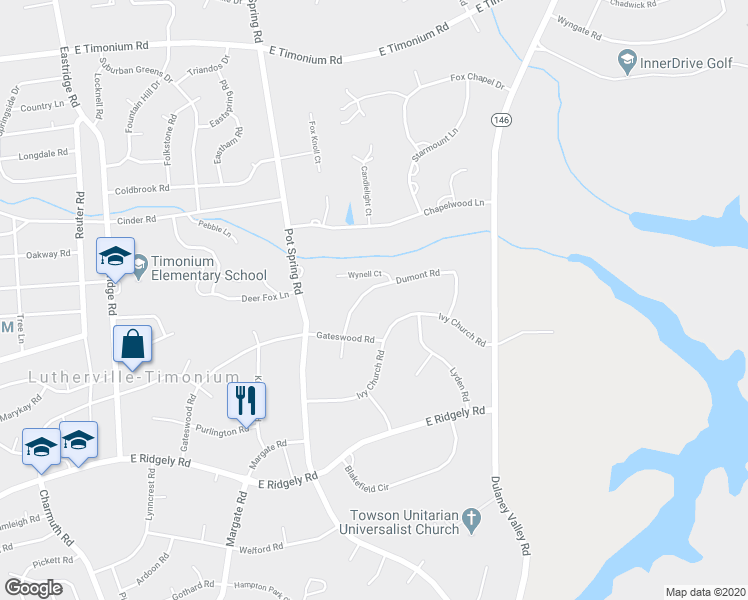 map of restaurants, bars, coffee shops, grocery stores, and more near 2007 Dumont Road in Lutherville-Timonium