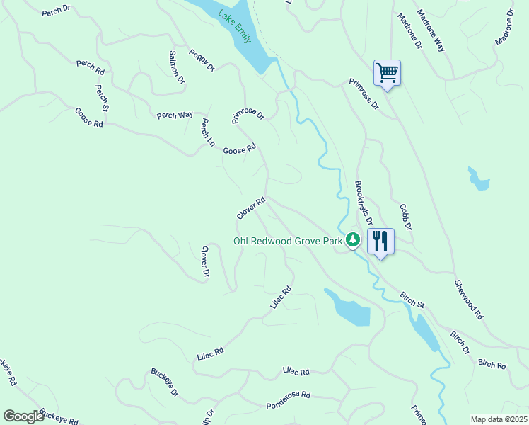 map of restaurants, bars, coffee shops, grocery stores, and more near 2148 Primrose Drive in Willits