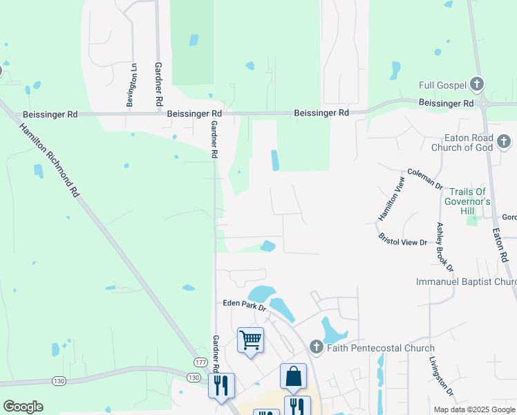 map of restaurants, bars, coffee shops, grocery stores, and more near 1044 Golden Oak Drive in Hamilton