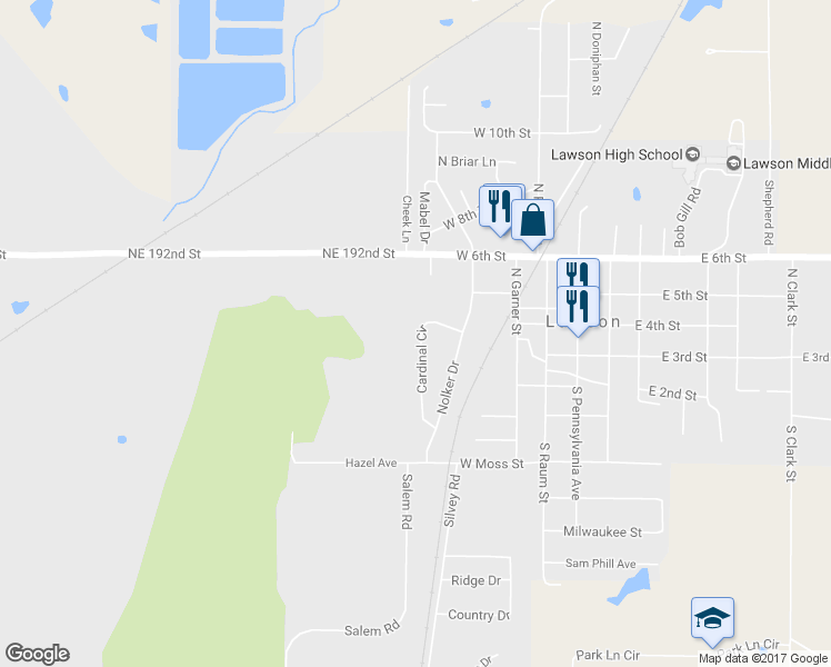 map of restaurants, bars, coffee shops, grocery stores, and more near 149 Cardinal Circle in Lawson