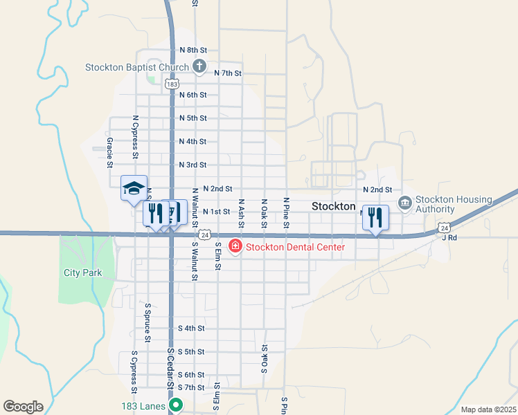map of restaurants, bars, coffee shops, grocery stores, and more near 700-798 North 1st Street in Stockton