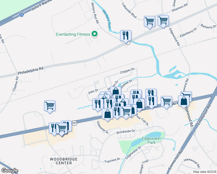 map of restaurants, bars, coffee shops, grocery stores, and more near 1903 Chipper Drive in Edgewood