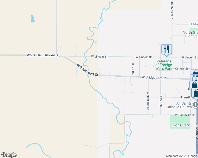 map of restaurants, bars, coffee shops, grocery stores, and more near 723 West Bridgeport Street in White Hall