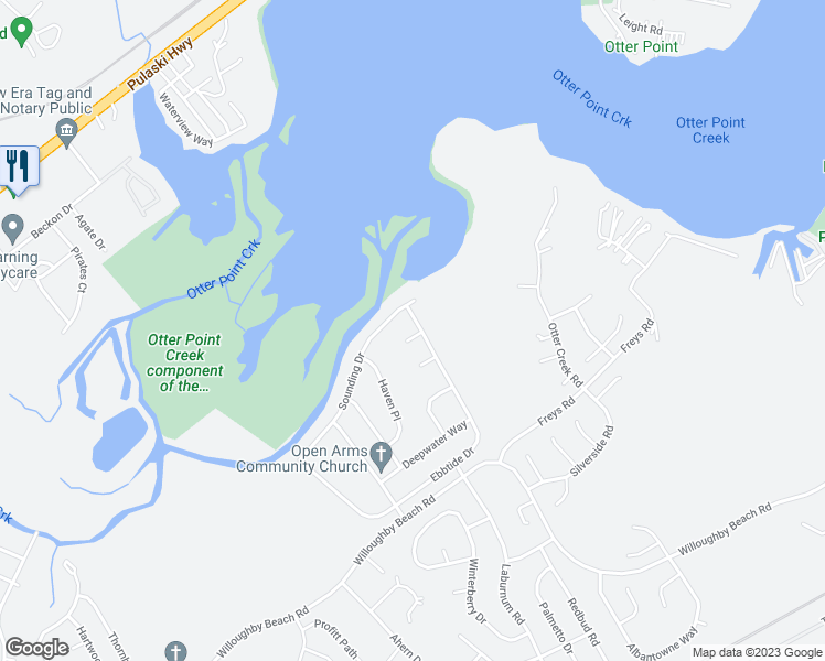 map of restaurants, bars, coffee shops, grocery stores, and more near 603 Tradewinds Court in Edgewood
