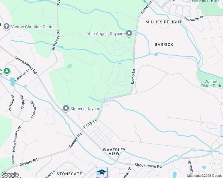 map of restaurants, bars, coffee shops, grocery stores, and more near 7400 Kemp Lane in Frederick