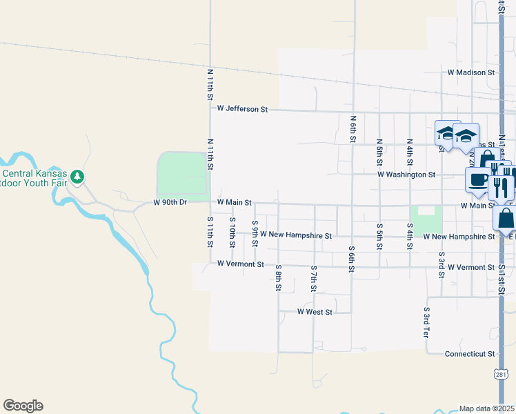 map of restaurants, bars, coffee shops, grocery stores, and more near 825 West Main Street in Osborne