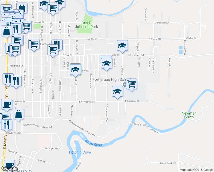map of restaurants, bars, coffee shops, grocery stores, and more near 364 South Sanderson Way in Fort Bragg