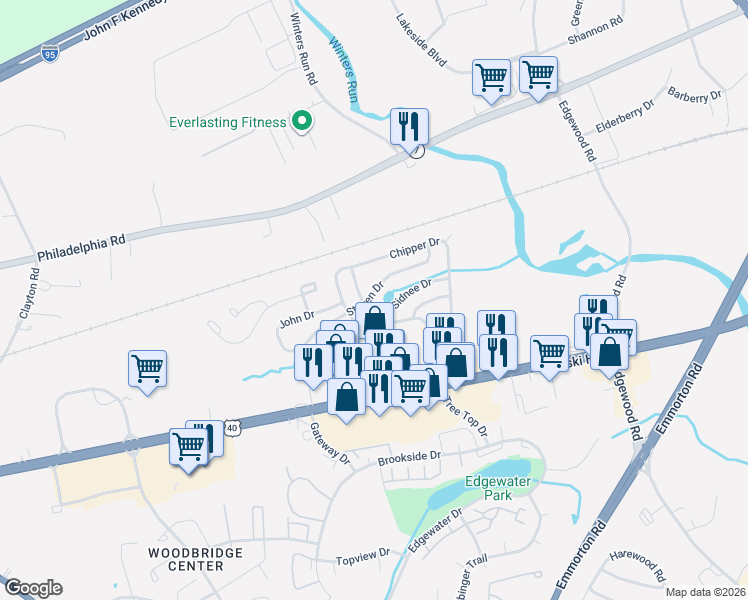 map of restaurants, bars, coffee shops, grocery stores, and more near 1917 Steven Drive in Edgewood