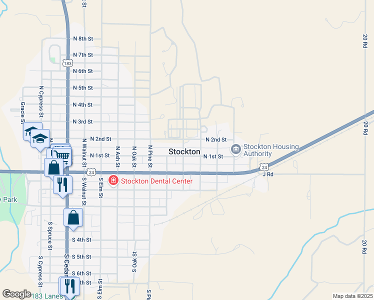 map of restaurants, bars, coffee shops, grocery stores, and more near in Stockton