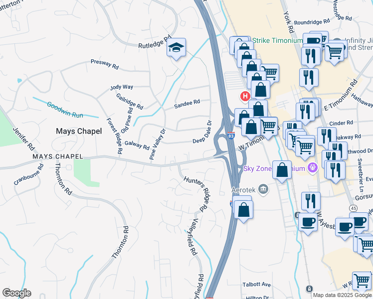 map of restaurants, bars, coffee shops, grocery stores, and more near 221 Deep Dale Drive in Lutherville-Timonium
