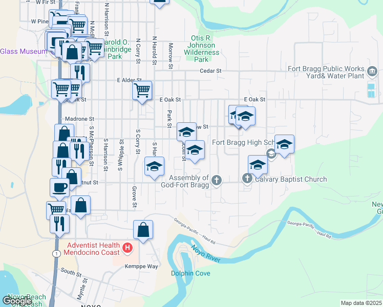 map of restaurants, bars, coffee shops, grocery stores, and more near 324 South Lincoln Street in Fort Bragg