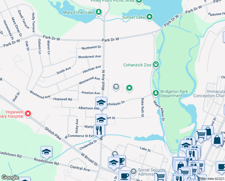 map of restaurants, bars, coffee shops, grocery stores, and more near 111 West Avenue North in Bridgeton