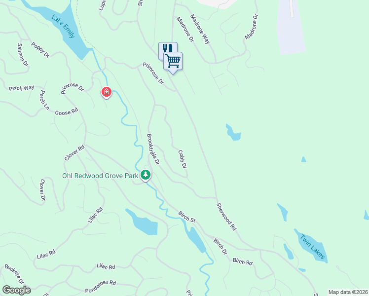map of restaurants, bars, coffee shops, grocery stores, and more near 24985 Cobb Drive in Willits