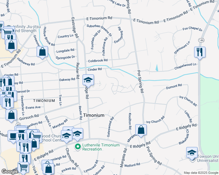map of restaurants, bars, coffee shops, grocery stores, and more near 209 Deer Fox Lane in Lutherville-Timonium
