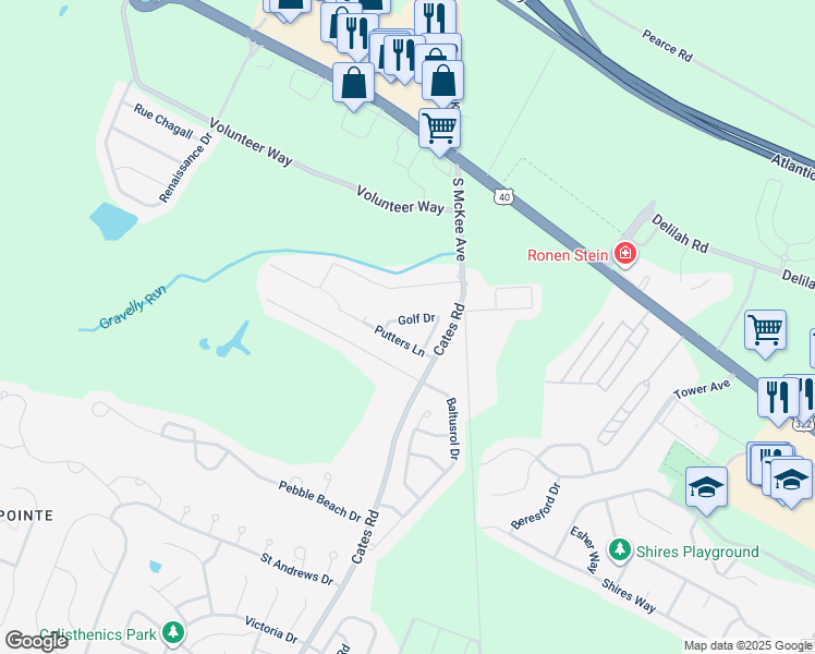 map of restaurants, bars, coffee shops, grocery stores, and more near 15 Golf Drive in Hamilton