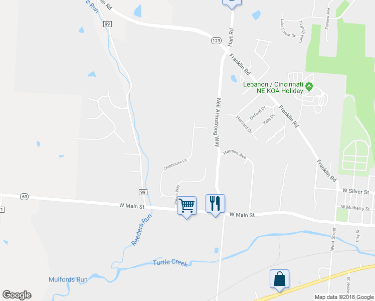 map of restaurants, bars, coffee shops, grocery stores, and more near 143 Clubhouse Lane in Lebanon