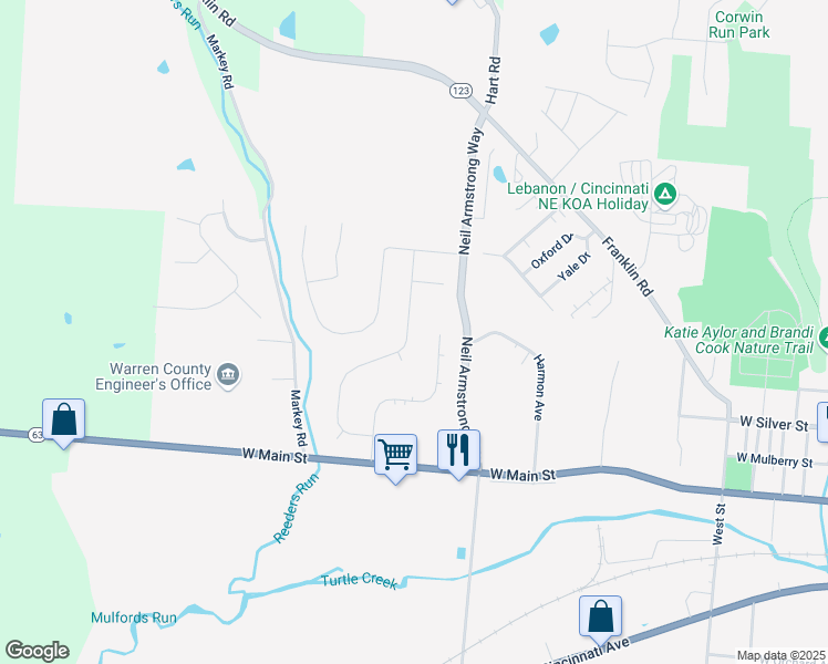 map of restaurants, bars, coffee shops, grocery stores, and more near 139 Clubhouse Lane in Lebanon