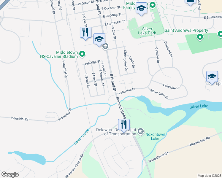 map of restaurants, bars, coffee shops, grocery stores, and more near 912 South Broad Street in Middletown