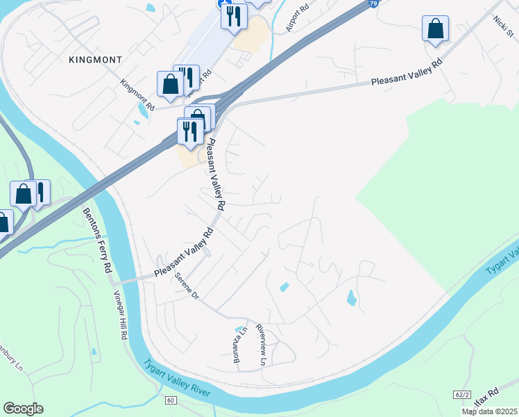map of restaurants, bars, coffee shops, grocery stores, and more near 2200-2298 Myra Jean Ln in Pleasant Valley