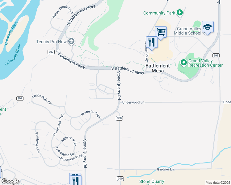 map of restaurants, bars, coffee shops, grocery stores, and more near 159 Angelica Circle in Parachute