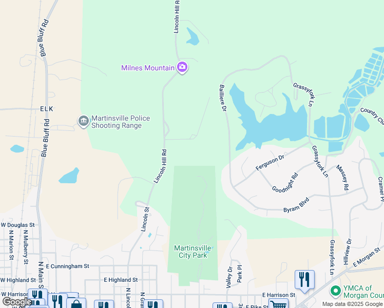 map of restaurants, bars, coffee shops, grocery stores, and more near 897 North Lincoln Hill Lane in Martinsville