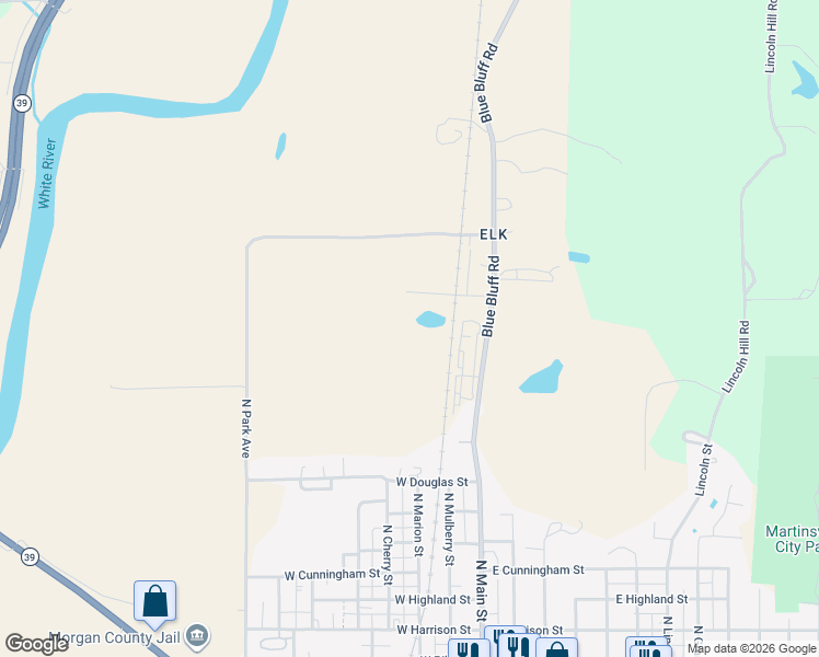 map of restaurants, bars, coffee shops, grocery stores, and more near 45 Rose Street in Martinsville