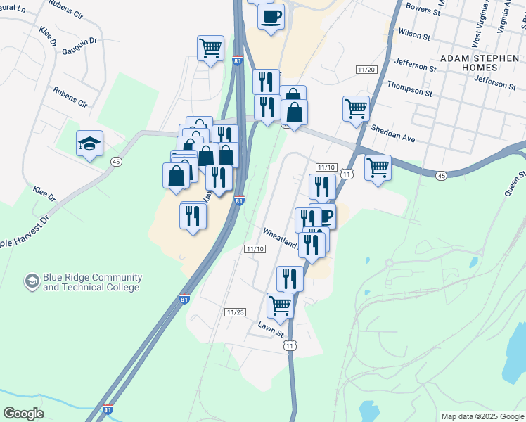 map of restaurants, bars, coffee shops, grocery stores, and more near 408 Bernice Avenue in Martinsburg