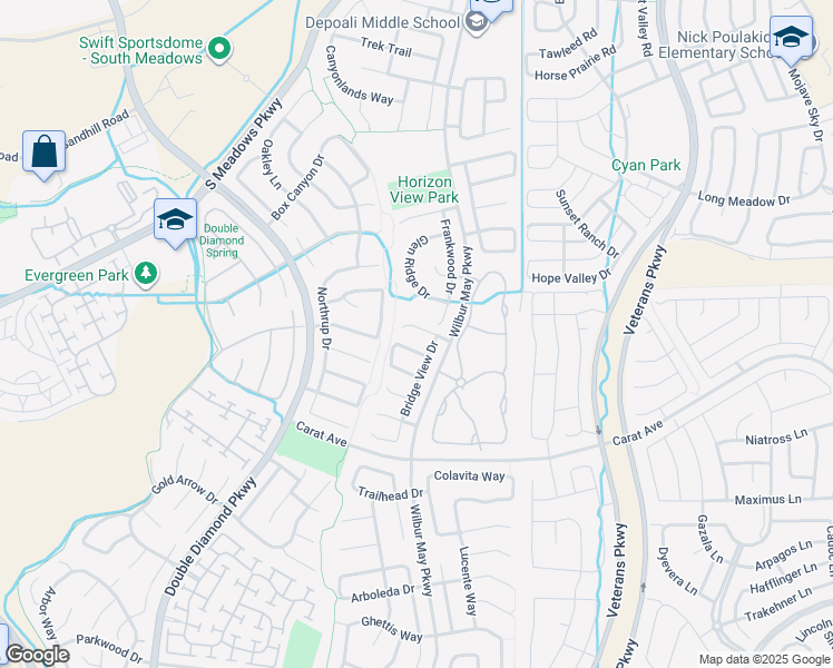 map of restaurants, bars, coffee shops, grocery stores, and more near 1650 Brightstone Court in Reno