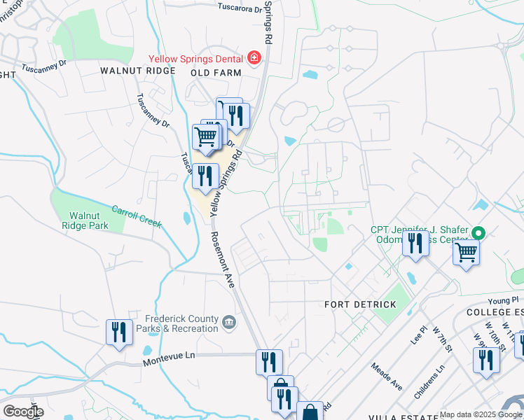 map of restaurants, bars, coffee shops, grocery stores, and more near 2001 Wood Hollow Place in Frederick