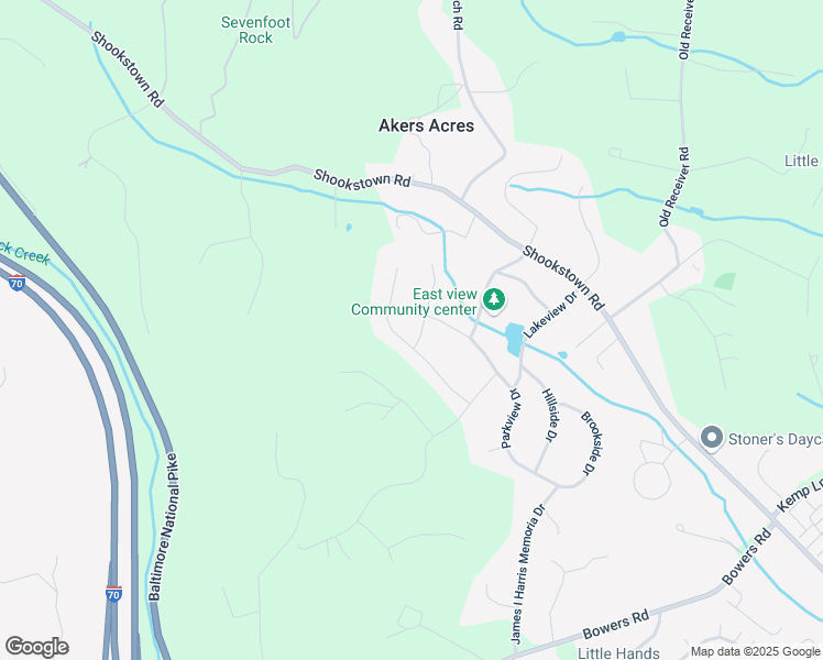 map of restaurants, bars, coffee shops, grocery stores, and more near 7413 Skyline Drive in Frederick