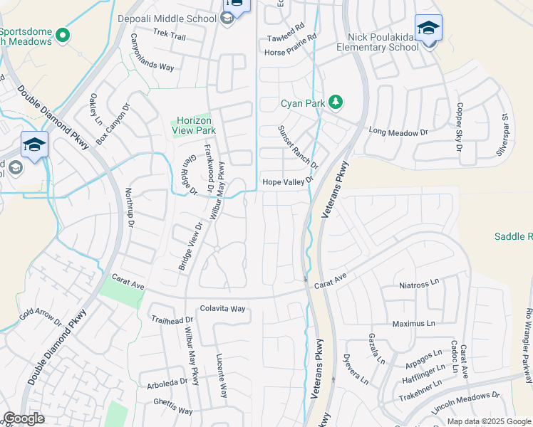 map of restaurants, bars, coffee shops, grocery stores, and more near 9718 Pachuca Drive in Reno