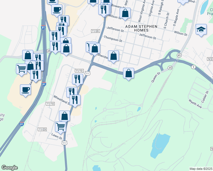 map of restaurants, bars, coffee shops, grocery stores, and more near 1287 Winchester Avenue in Martinsburg