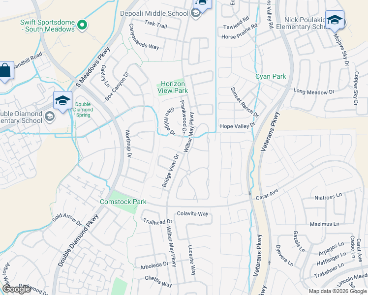 map of restaurants, bars, coffee shops, grocery stores, and more near 9760 Frankwood Drive in Reno