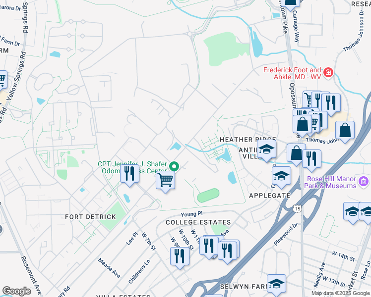map of restaurants, bars, coffee shops, grocery stores, and more near 1520 Porter Street in Frederick