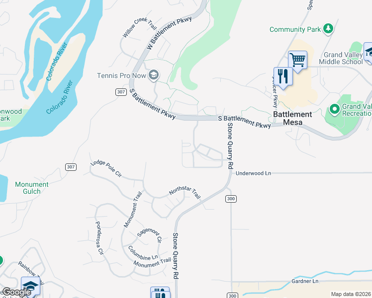 map of restaurants, bars, coffee shops, grocery stores, and more near 17 Bryan Loop in Parachute