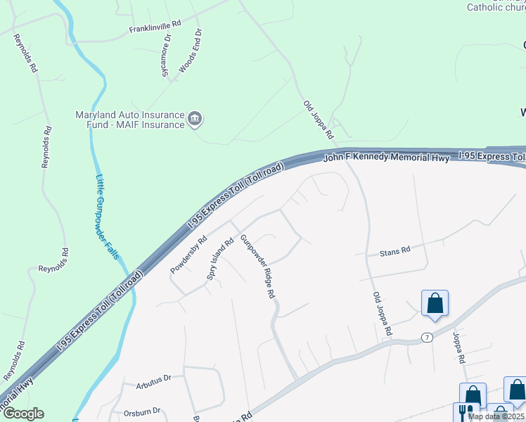 map of restaurants, bars, coffee shops, grocery stores, and more near 314 Spry Island Road in Harford County