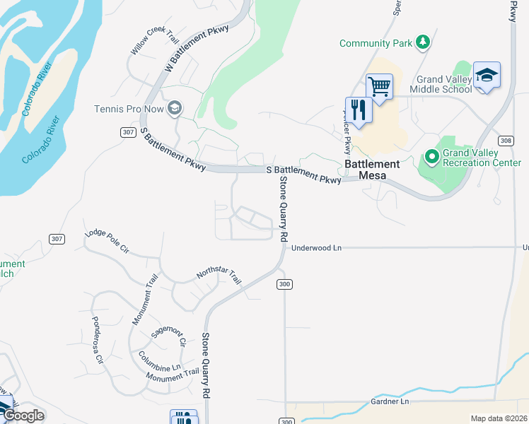 map of restaurants, bars, coffee shops, grocery stores, and more near 113 Angelica Circle in Parachute