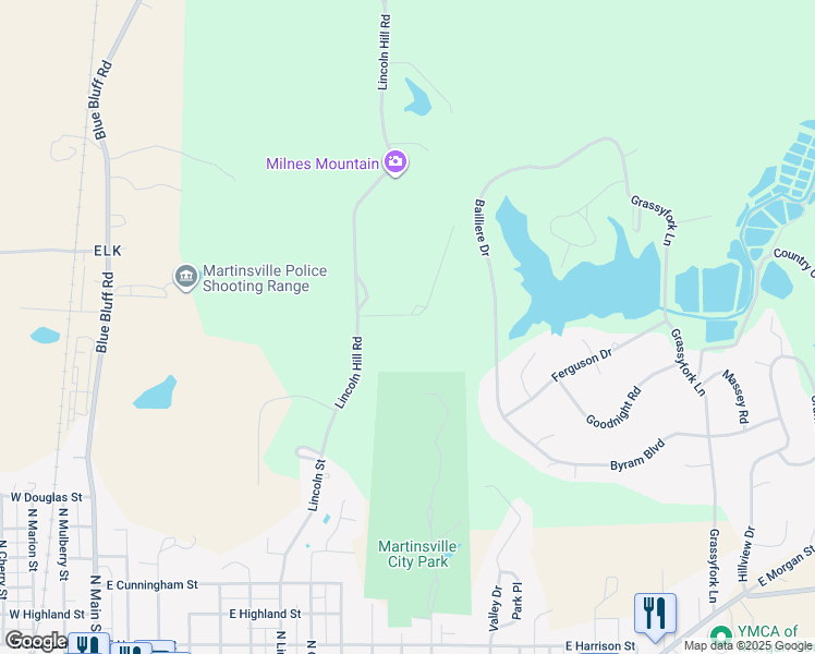 map of restaurants, bars, coffee shops, grocery stores, and more near 897 North Lincoln Hill Lane in Martinsville