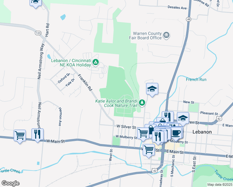 map of restaurants, bars, coffee shops, grocery stores, and more near Unnamed Road in Lebanon