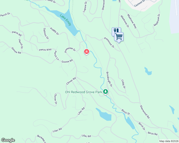 map of restaurants, bars, coffee shops, grocery stores, and more near 25057 Robin Cir in Willits