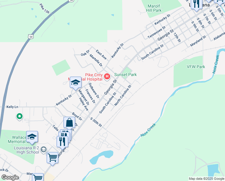 map of restaurants, bars, coffee shops, grocery stores, and more near 2401 South Carolina Street in Louisiana