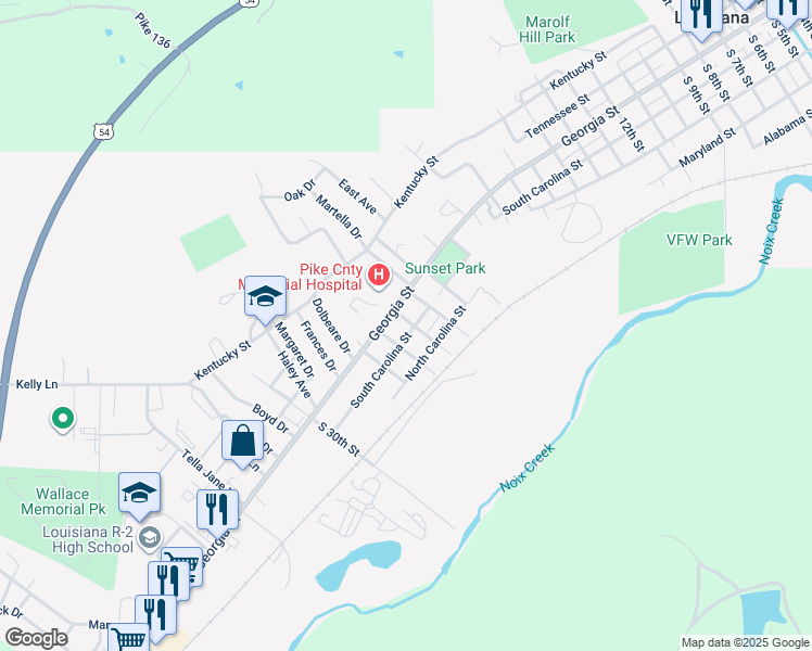 map of restaurants, bars, coffee shops, grocery stores, and more near 2401 South Carolina Street in Louisiana