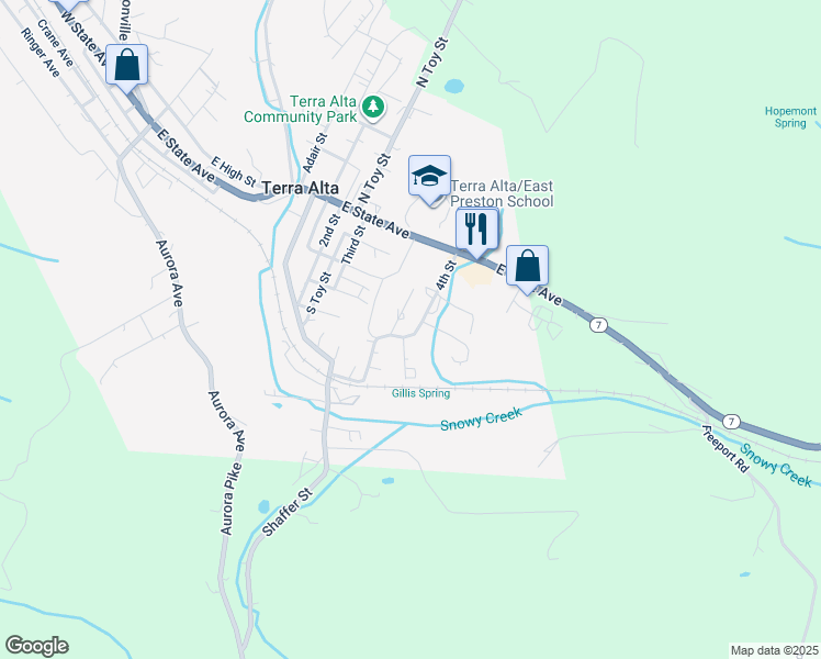 map of restaurants, bars, coffee shops, grocery stores, and more near 110 4th St in Terra Alta
