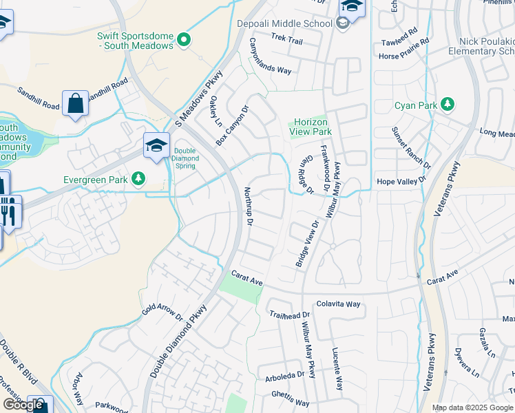 map of restaurants, bars, coffee shops, grocery stores, and more near 1625 Westmont Lane in Reno