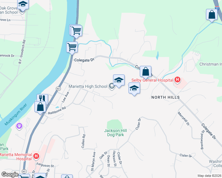 map of restaurants, bars, coffee shops, grocery stores, and more near 208 Davis Avenue in Marietta