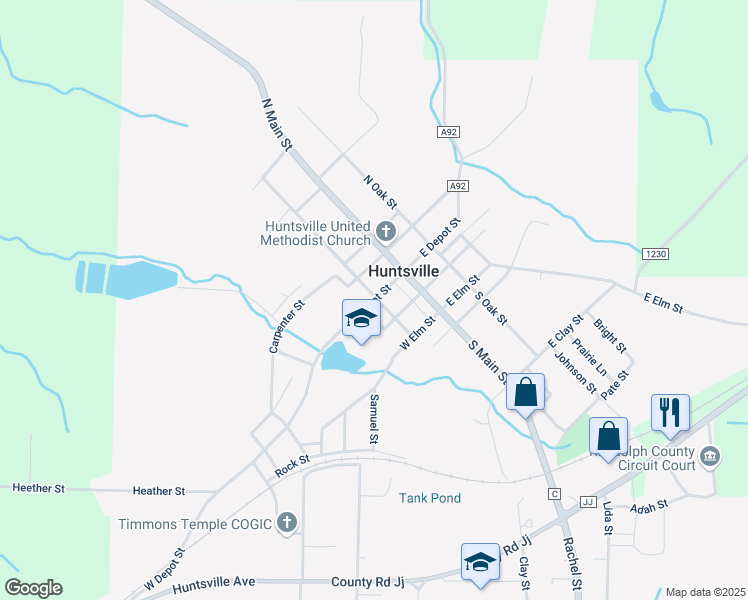 map of restaurants, bars, coffee shops, grocery stores, and more near 210 West Depot Street in Huntsville